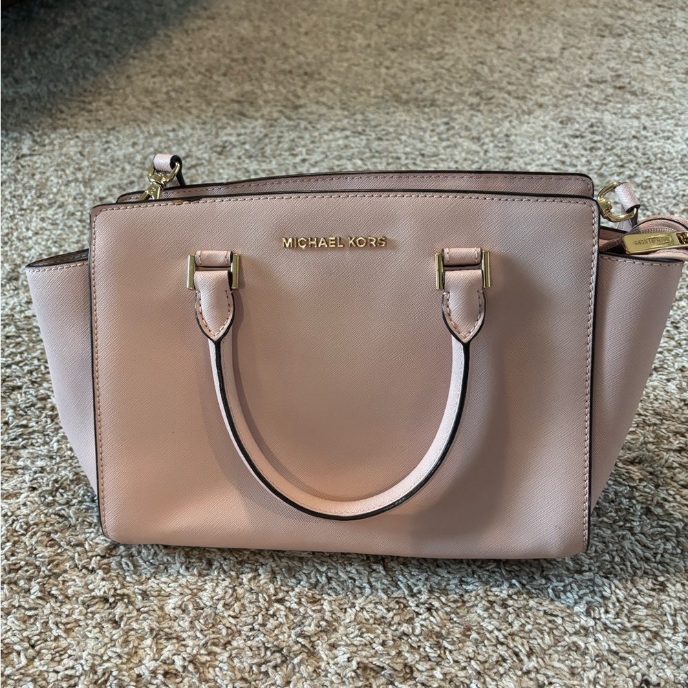 Michael Kors Light Pink Pastel Purse Satchel Handbag with Gold Hardware